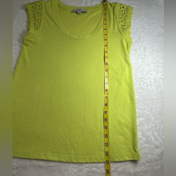 LOFT Bright Chartreuse Knit Crochet Sleeve Tank Size S - Picture 4 of 7